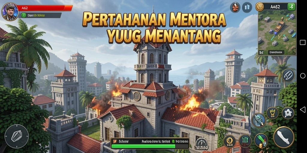 Tangkapan layar AA62 menampilkan aksi pertahanan menara yang intens.