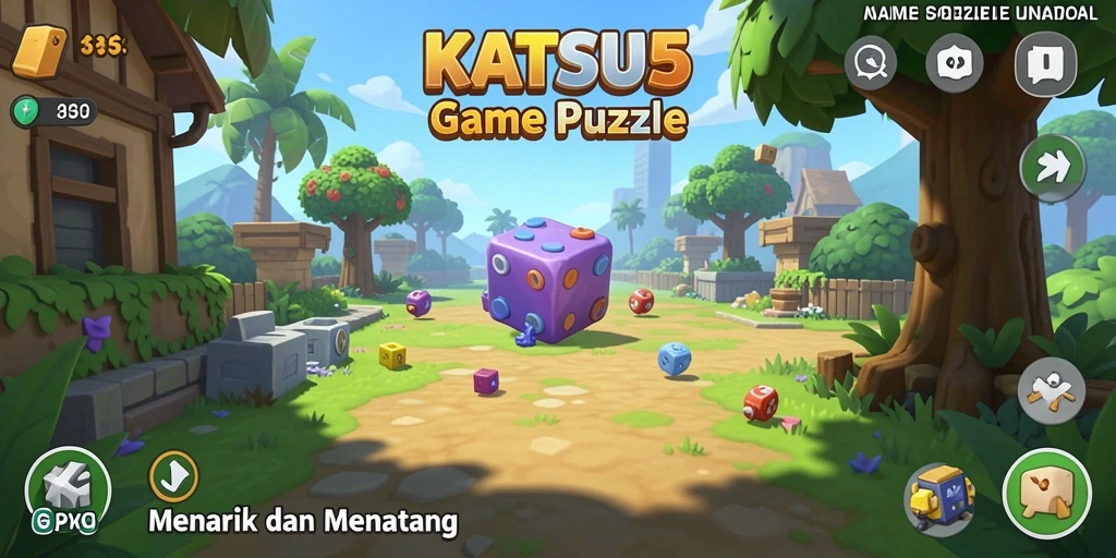 Tampilan gameplay KATSU5 yang penuh warna dan menantang.