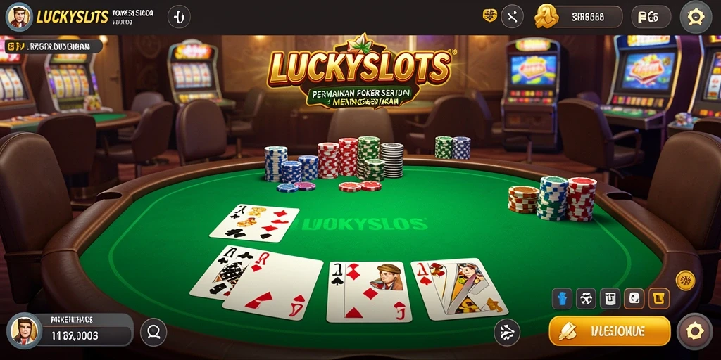 Screenshot gameplay LUCKYSLOTS dengan tampilan meja Poker yang menarik.