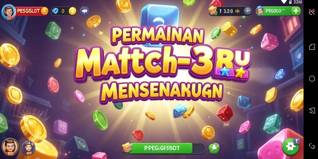 Tangkapan layar PESGSLOT menunjukkan gameplay Match-3 yang seru dan penuh warna.