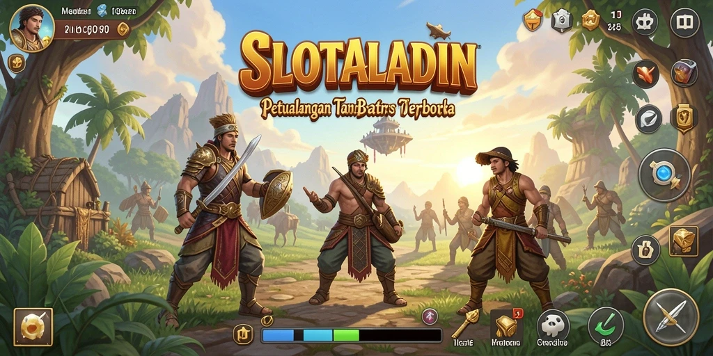 Tampilan gameplay <strong>SLOTALADIN</strong> yang menampilkan petualangan epik di dunia terbuka.