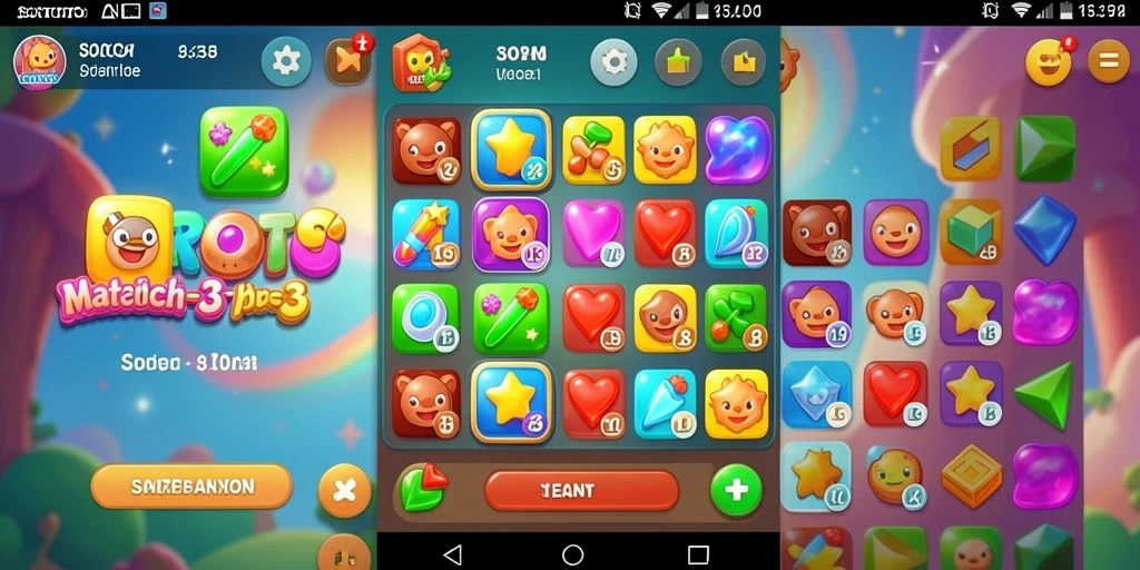 Tangkapan layar SORTOTO, menunjukkan aksi gameplay Match-3 yang menyenangkan.